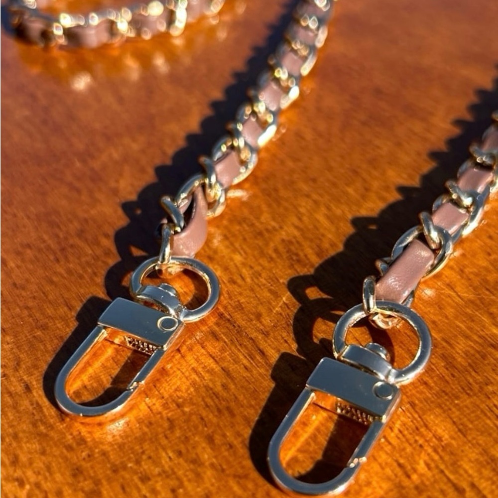 New bag / wallet chain strap - Metal, leather; Brown, gold